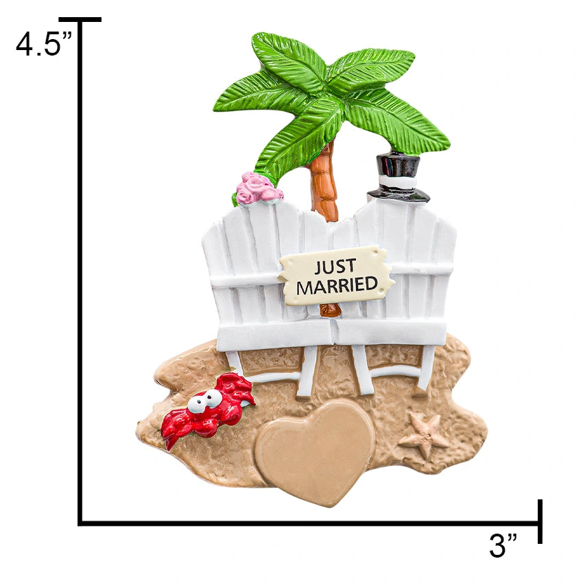 Personalized Just Married Couple on Beach Christmas Ornament