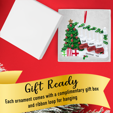 Gift-ready box displaying all three personalized stockings nestled in box