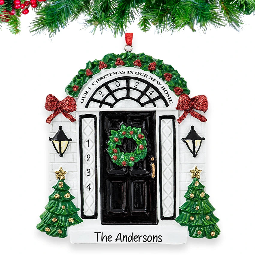 Personalized New Home / Black Door Christmas Ornament
