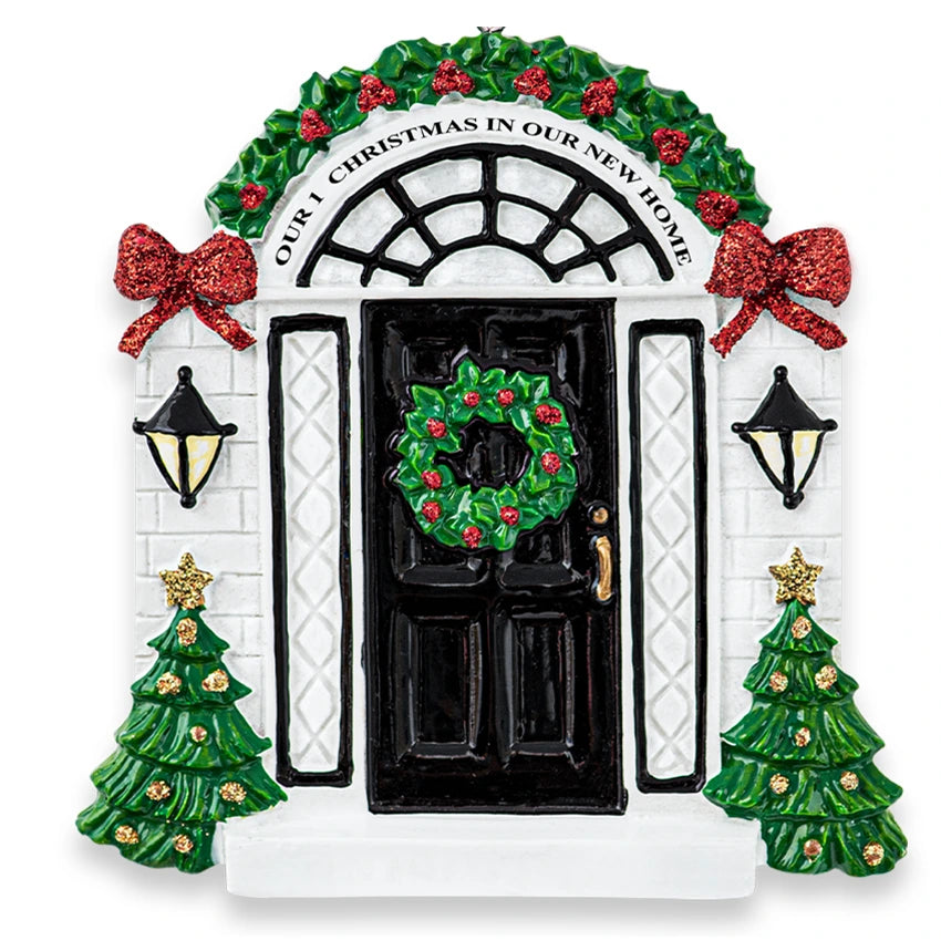 Personalized New Home / Black Door Christmas Ornament