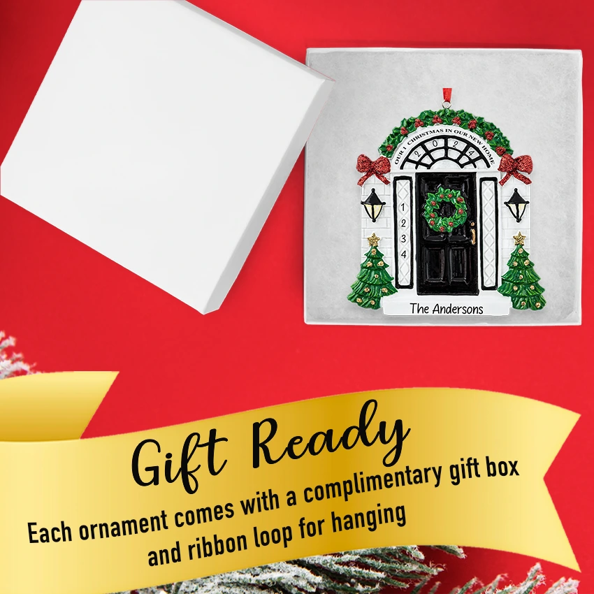 Personalized New Home / Black Door Christmas Ornament