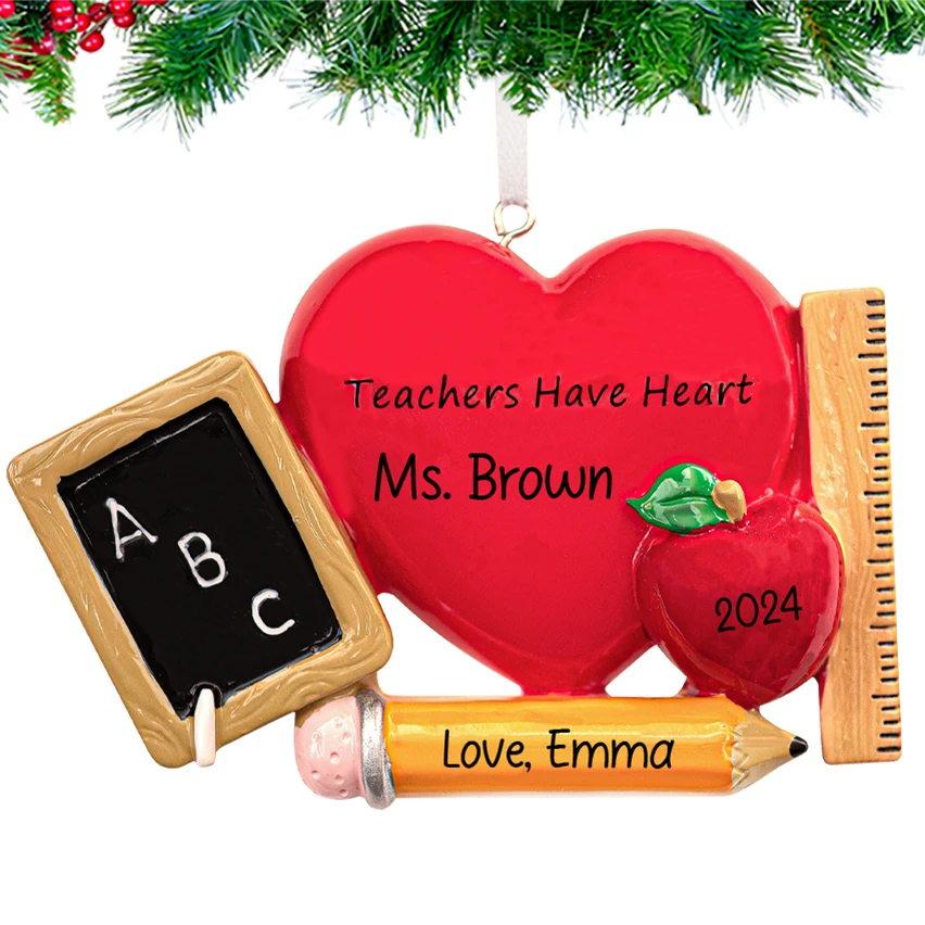 Personalized Teachers Have Heart Christmas Ornament