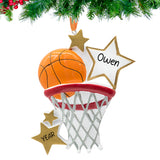 Personalized Basket Hoop Christmas Ornament Ball with Gold Stars