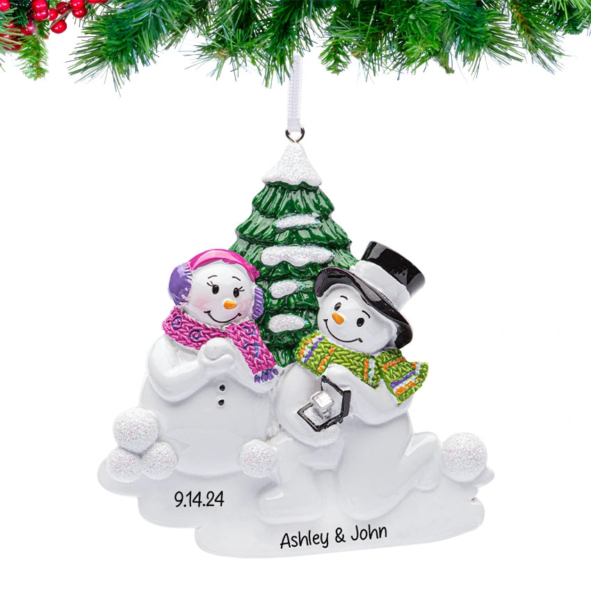 Personalized Engagement Snowman Christmas Ornament