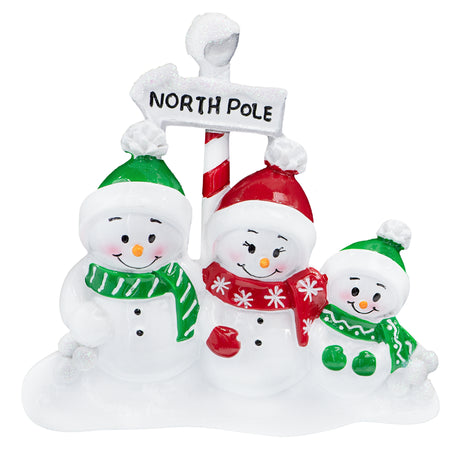 Personalized Snowman Family of 3 Christmas Tree Ornament
