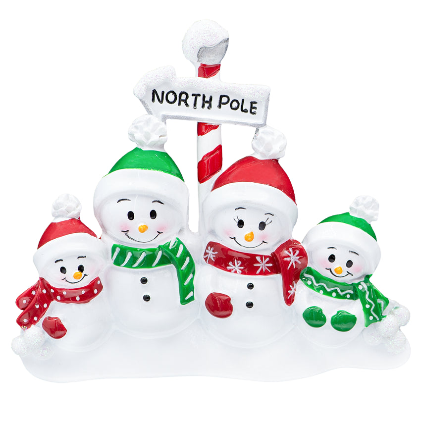 Personalized Snowman Family of 4 Christmas Tree Ornament