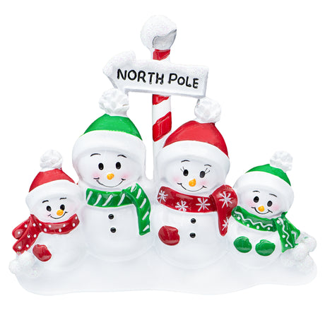 Personalized Snowman Family of 4 Christmas Tree Ornament