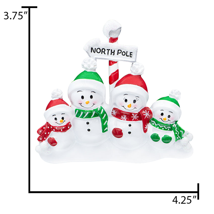 Personalized Snowman Family of 4 Christmas Tree Ornament