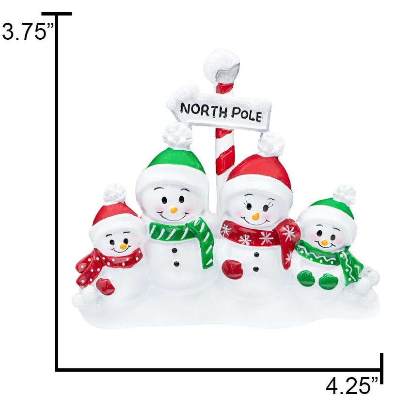 Personalized Snowman Family of 4 Christmas Tree Ornament