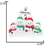 Personalized Snowman Family of 4 Christmas Tree Ornament