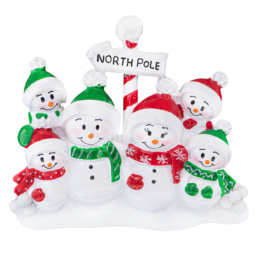 Personalized Snowman Family of 6 Christmas Tree Ornament