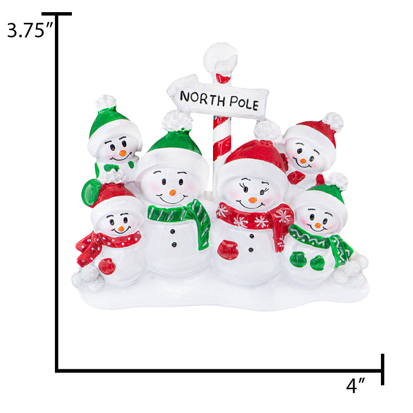 Personalized Snowman Family of 6 Christmas Tree Ornament