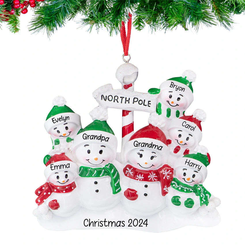 Personalized Snowman Family of 7 Christmas Tree Ornament