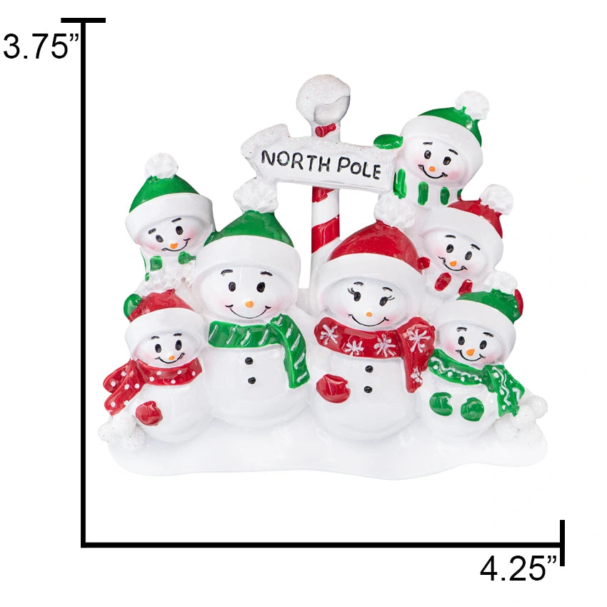 Personalized Snowman Family of 7 Christmas Tree Ornament