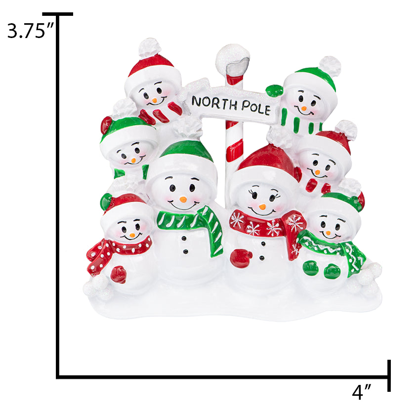 Personalized Snowman Family of 8 Christmas Tree Ornament