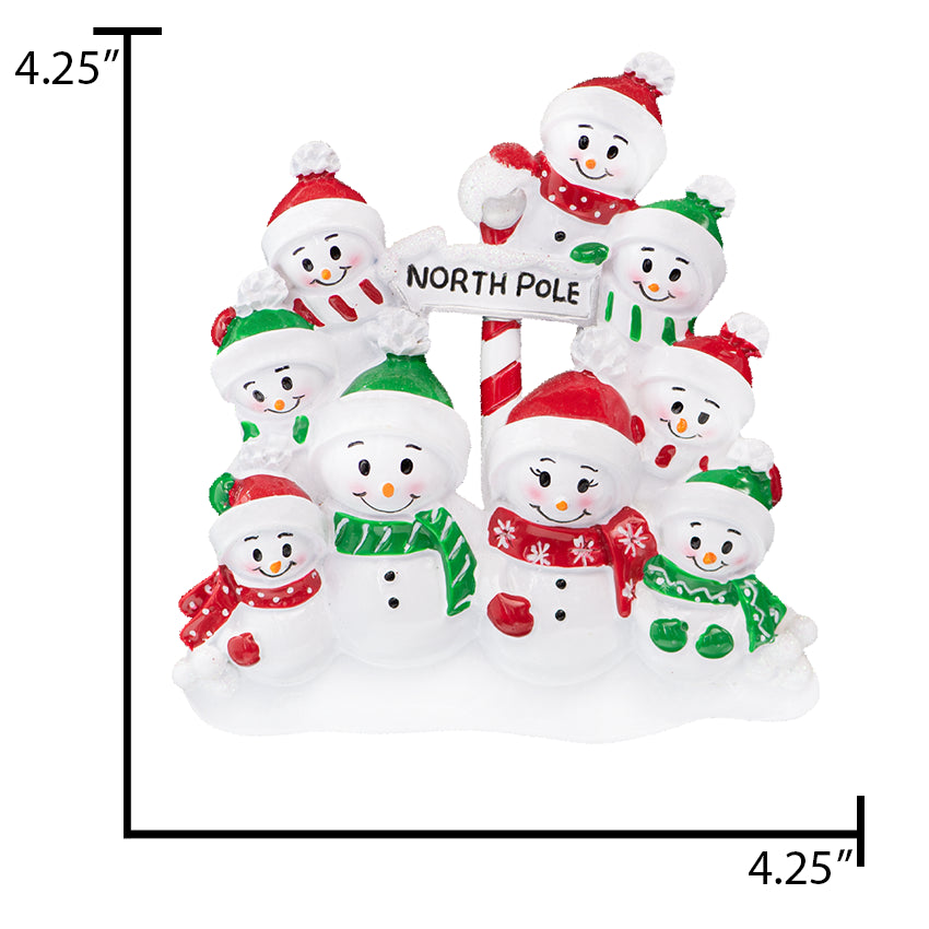 Personalized Snowman Family of 9 Christmas Tree Ornament