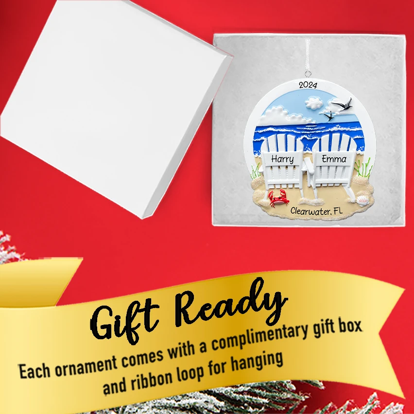 Celebrate your first Christmas together with a beach chair couple ornament from Gift Shopie!