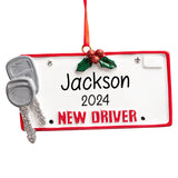 Christmas ornament featuring a personalized driver's license design with custom name, perfect for commemorating a new driver's milestone during the holidays.