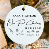 Custom Ceramic Married Ornament with sprig line border and personalized surname 2025