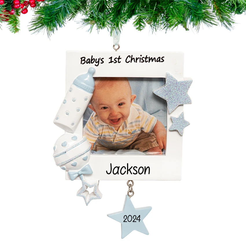 Mark baby's first Christmas with a custom ornament designed for a boy, creating a special and memorable addition to your holiday decor.