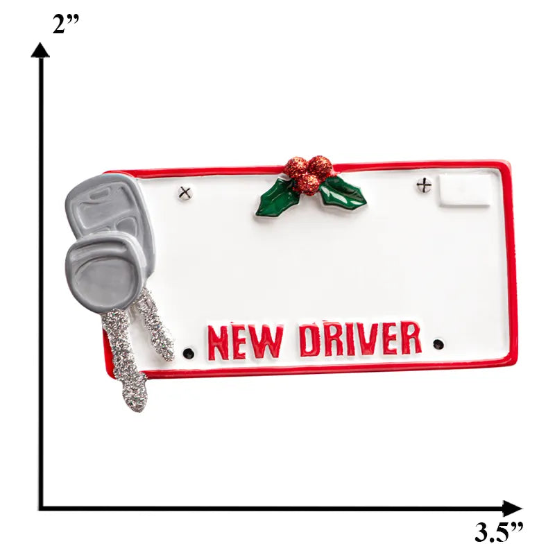 Custom driver's license Christmas ornament with personalized details, perfect for celebrating new drivers and adding a unique touch to holiday decor.