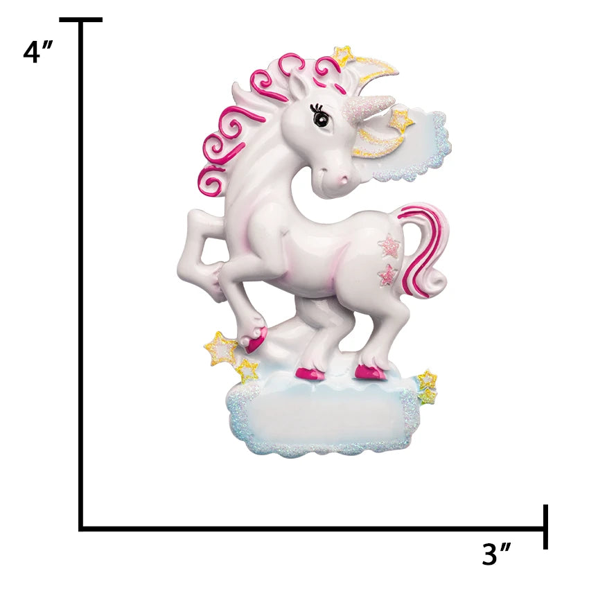 Customized sparkle unicorn ornament with personalized details, perfect for adding a whimsical touch.