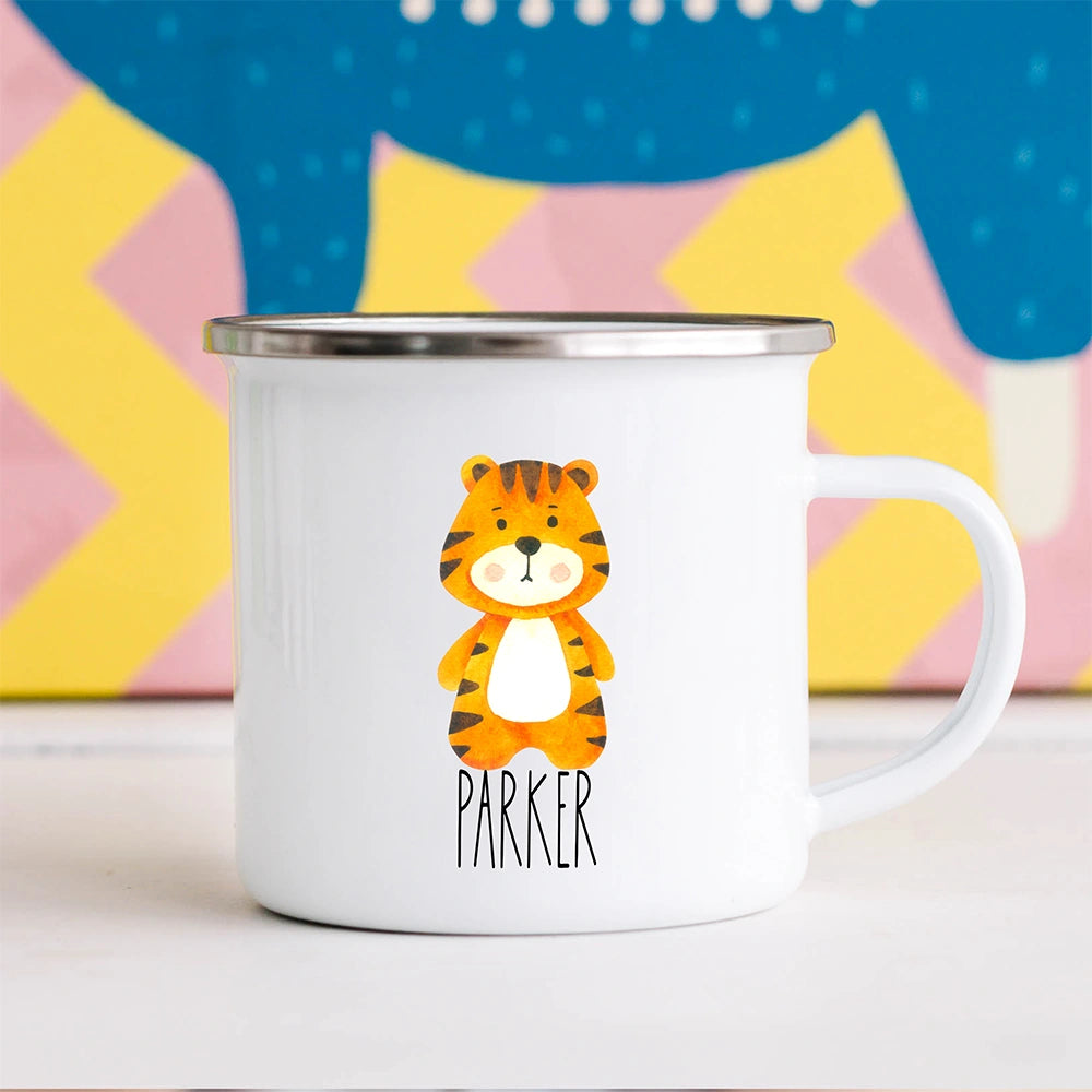 Kids personalized tiger hot chocolate mug, a fun way to enjoy hot drinks with a playful twist.
