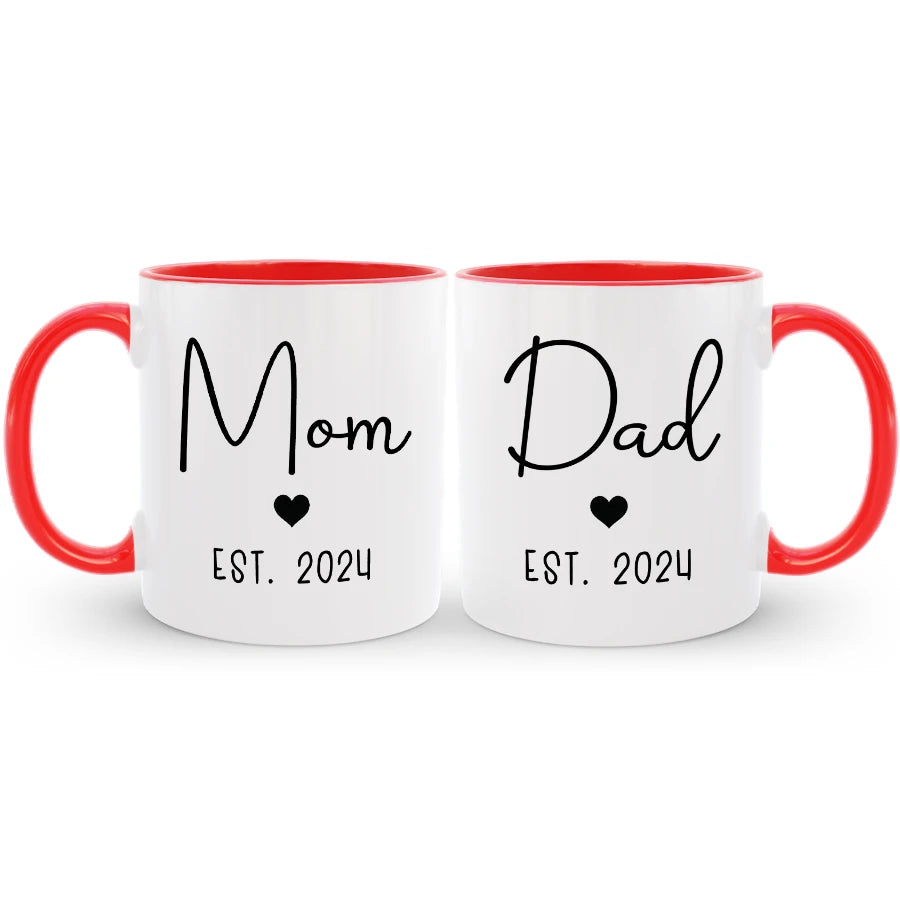 New mom and dad custom coffee mugs, a thoughtful gift celebrating their exciting adventure.