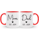 New mom and dad custom coffee mugs, a thoughtful gift celebrating their exciting adventure.