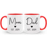 New mom and dad custom coffee mugs, a thoughtful gift celebrating their exciting adventure.