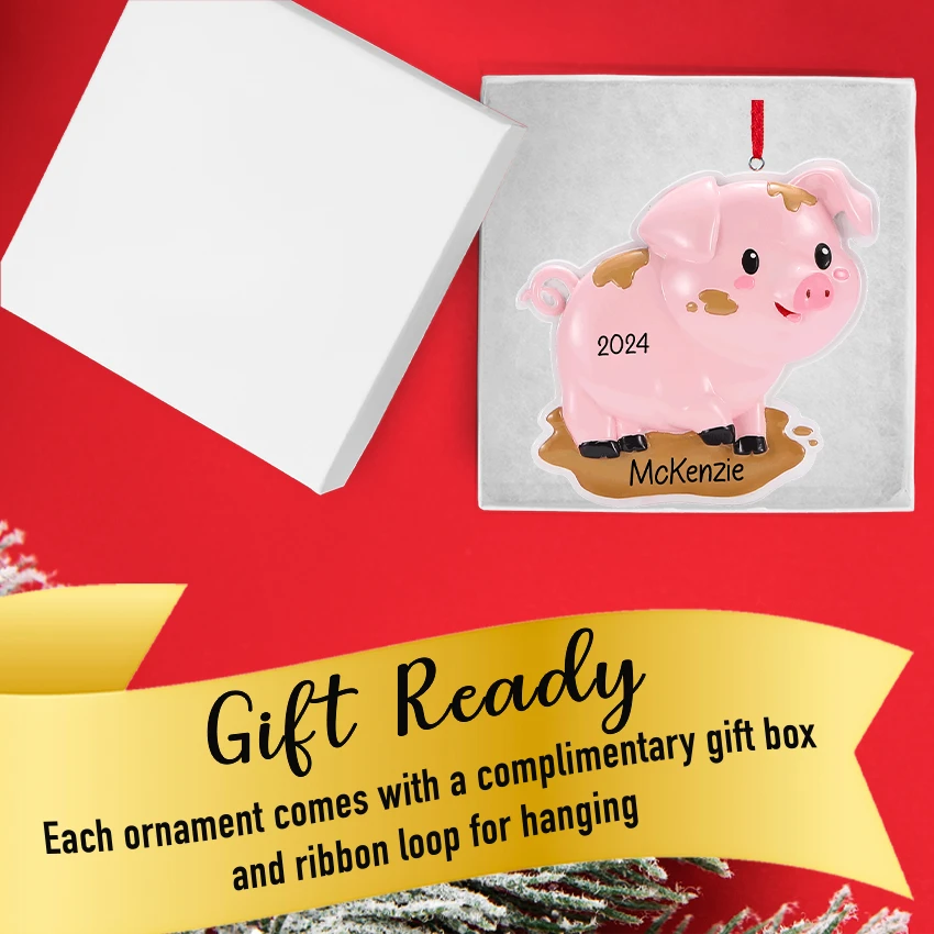 Bring holiday cheer with a personalized Christmas ornament featuring a pig from Gift Shopie.