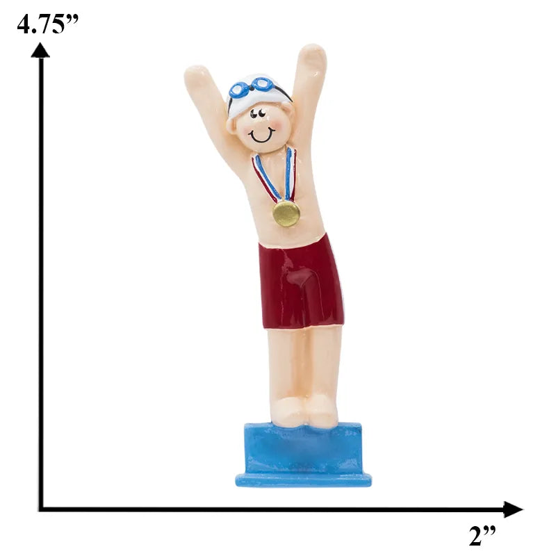 Personalized Christmas ornament with a swimmer boy design, ideal for adding a unique touch to holiday decorations for young swimmers.