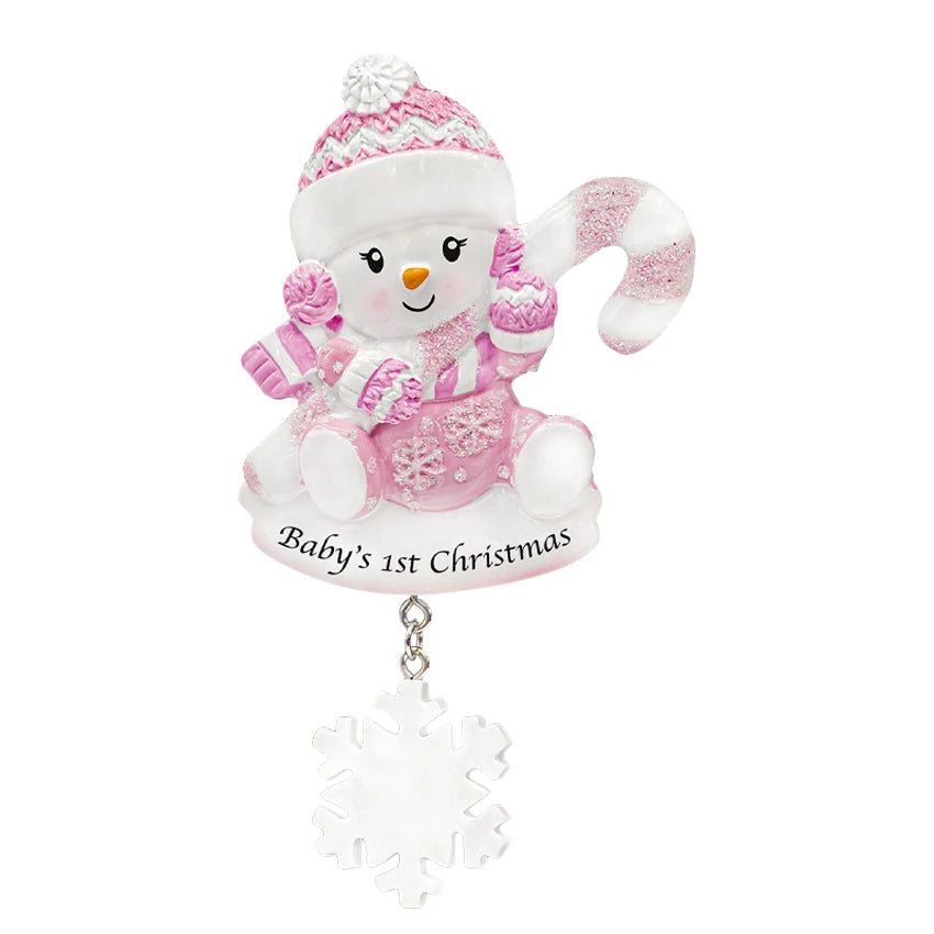 Personalized snowbaby baby girl's first Christmas ornament, a delightful keepsake for her Christmas.
