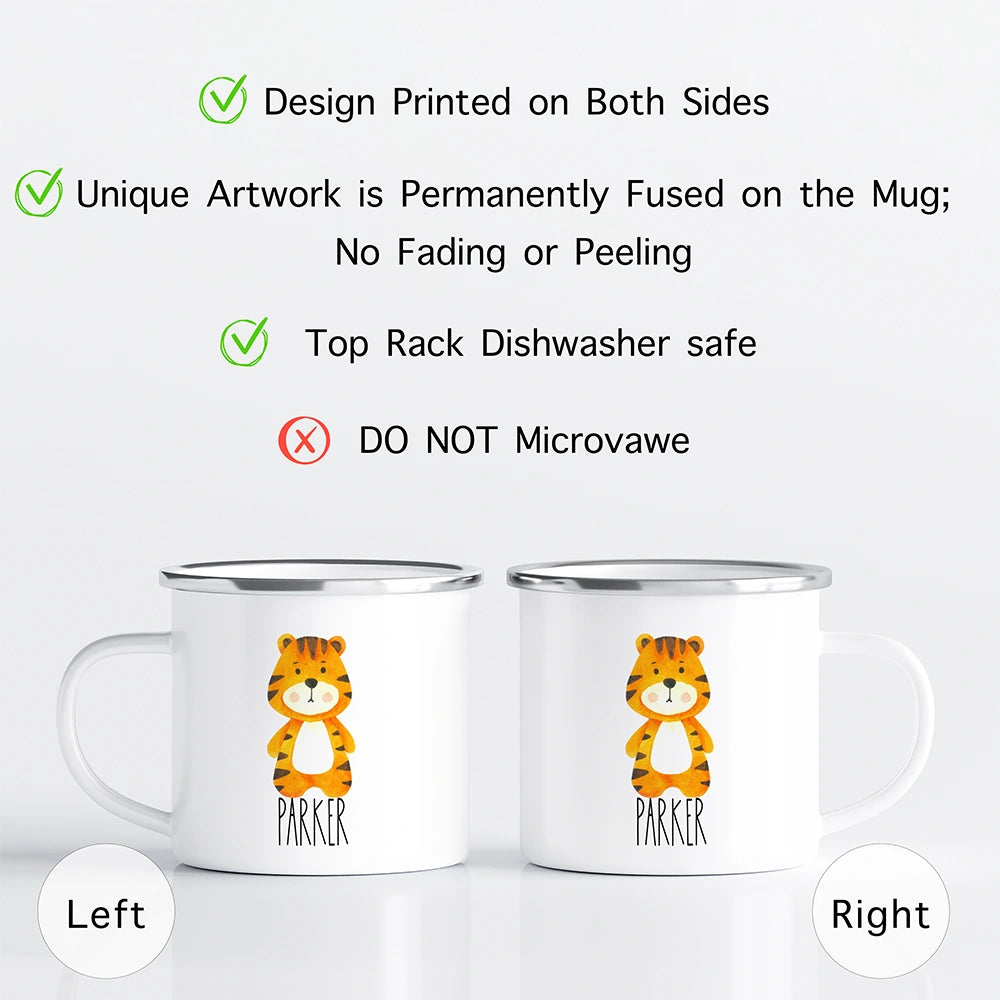 Tiger design hot chocolate mug personalized for a fun and unique drinking experience for kids.