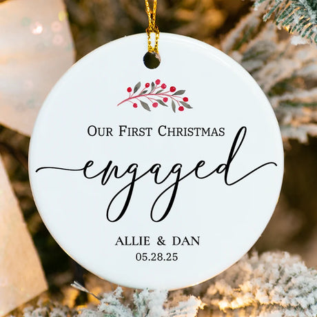 Cranberrys Custom Ceramic Engagement Ornament for Couples with cranberry wreath and personalized names & 2025
