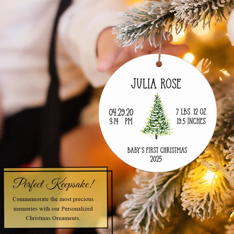 Personalized Baby's First Christmas Round Ornament with Tree Design perfect keepsake ORN027.BABY
