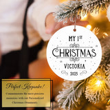 Personalized My 1st Christmas Baby Ornament 2025 on a christmas tree
