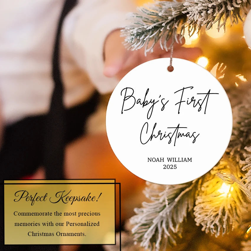 Custom Baby's First Christmas Xmas Tree Ornament 2025